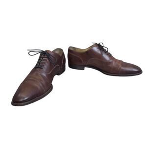 Santoni Calfskin Leather Cap Toe Oxford Italy‎ Shoes Brown 1976 Men Sz 10 D